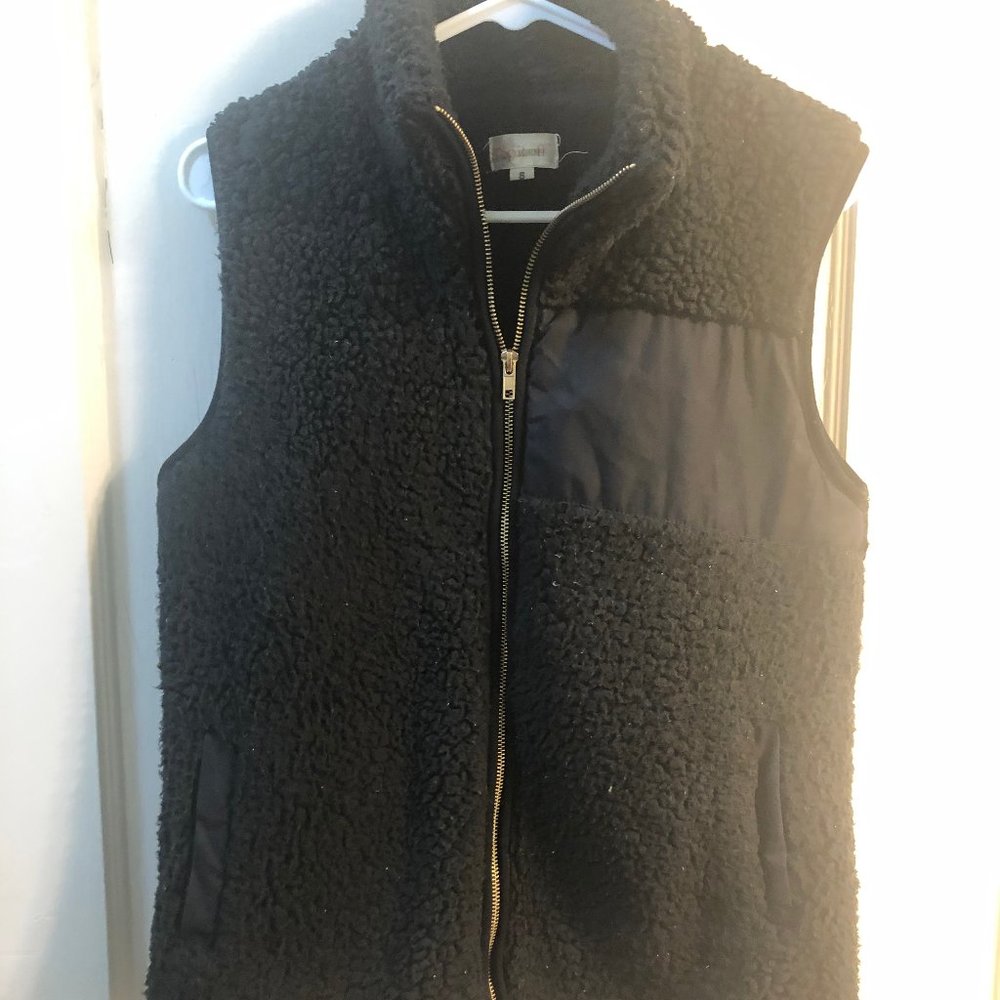 Black Fuzzy Vest with Gold Zipper